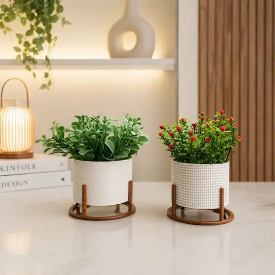 Kit 2 Vasos Cachepot Mini Decorativo Cactos Suculentas Plantas Artificiais