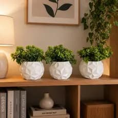 Kit 3 Vasos Cachepot Com Plantas Artificiais Para Decoração de Sala Banheiro Escritório Cozinha