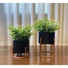 Kit 2 Vasos Cachepot Preto com Suporte para Plantas Naturais ou Artificias