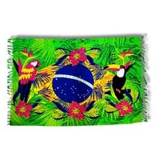 Canga de Praia Grande Feminina Quadrada Bandeira Brasil Leao Colorida