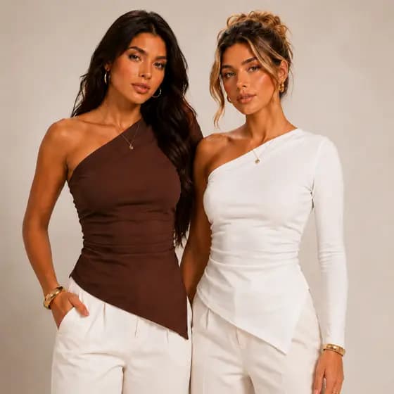 Kit 2 Blusas Feminina Assimétrica Mula Manca Manga Longa Ribana Premium Básica Moda Casual