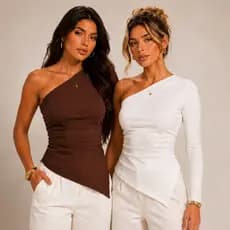 Kit 2 Blusas Feminina Assimétrica Mula Manca Manga Longa Ribana Premium Básica Moda Casual