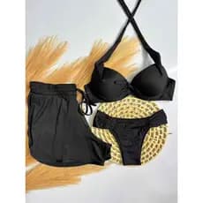 Conjunto biquini top bojo calcinha bombom e shorts saida de praia moda verão