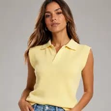 Blusa Feminina Polo Canelada Sem Manga Ribana Regata Gola Alta Justa Moda Casual Tendência