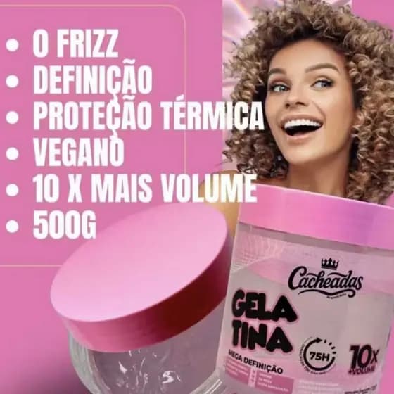 Gelatina Capilar Cachos 500g Mega Definição Volume Antifrizz Hidratação Vegana Premium