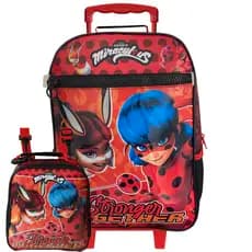 Mochila Da Lady bug Escolar De Rodinhas Com Lancheira Térmica Miraculous Ladybug