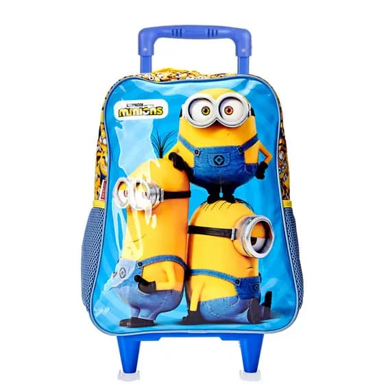 Mochila Escolar de Rodinhas Minions Infantil Reforçada Haste Retrátil 14L Meninos Filme Boa Bolsa
