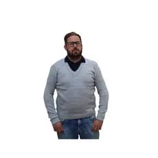 Suéter Masculino De Tricô Gola V Branca