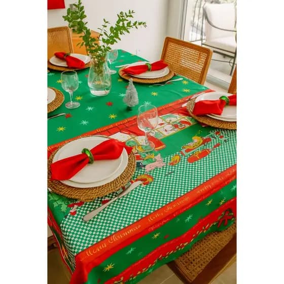 Toalha de Mesa Estampa Natal 6 Cadeiras Oxford 2,00m x 1,50m