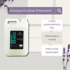 Shampoo Pro Basic Ramaschi, 5L, Hidratação, Brilho, Cabelos secos, Cabelos danificados, Cabelos ressecados
