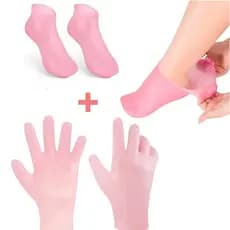 Kit Meias e Luvas de Hidratação Para Os Pés Mãos Ressecadas Rachada Esfoliante Reutilizavel Silicone