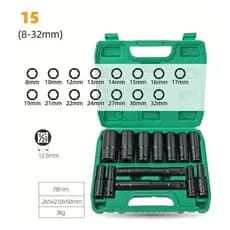 15/10 PÇS Jogo de Soquetes de Impacto Longo 1/2 8mm - 32mm Para Chave e Broca