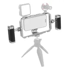 Gaiola Cage para Smartphone Mamen P-1 com 2 Punhos, 4 Sapatas Frias e Rosca 1/4 (Prata)