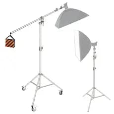 Tripé Girafa de Iluminação SL380 Stand Inox 2 em 1 com Rodas para Estúdio Fotográfico (3.8m)