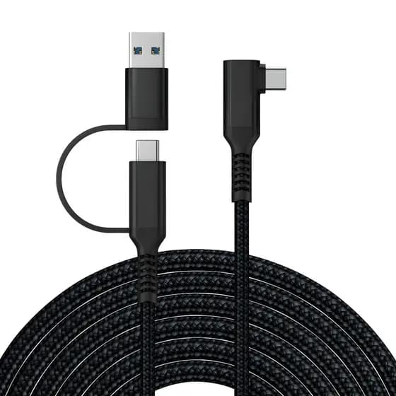 Cabo USB-C 90° VR Link 2 em 1 USB-A + USB-C 5Gbps para Meta Quest e Smartphones 6mts