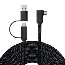 Cabo USB-C 90° VR Link 2 em 1 USB-A + USB-C 5Gbps para Meta Quest e Smartphones 6mts