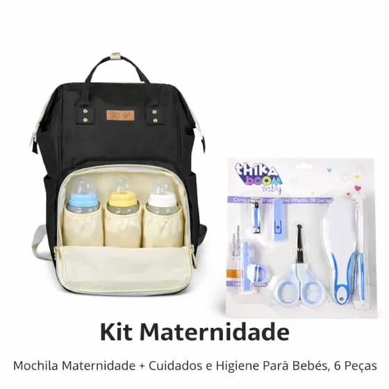 🍼Mochila Maternidade Impermeável + Kit Higiene Bebe 6 Peças Cuidados Escova de Cabelos Bebê Unha