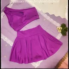 Conjunto Determinação fitness short saia e top academia  coleção florescer tam G
