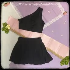 Conjunto Determinação short saia preto com top Feminino - fitness academia tam G