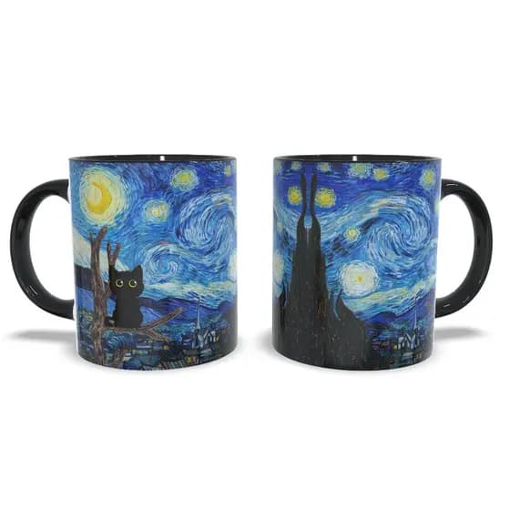 Caneca Vincent Van Gogh Gatinho Preto Personalizada 325ml