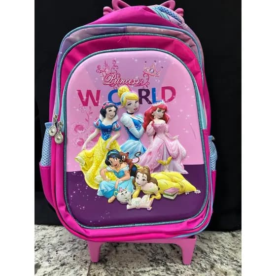 Mochila Infantil Escolar De Rodinha Das Princesas Rosa chiclete Impermeável