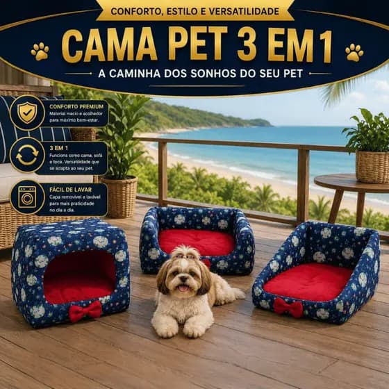 Cama Pet 3 em 1 Toca Iglu e Sofá Cachorro Gato Lavável Macia Confortável Tamanho G 45cm