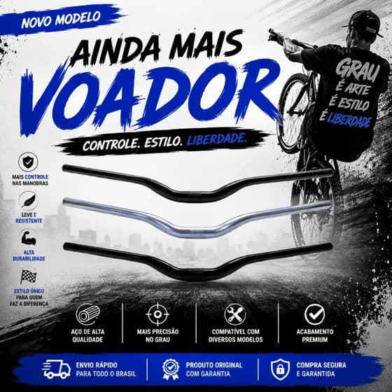 Guidão Voador MTB 31.8 780mm Alumínio Freestyle Wheeling Grau Bike Preto/Cromado