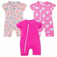 Kit 3 Macacões para Bebê Menina Estampas Sortidas e Absolutamente Confortáveis ​​para o Verão