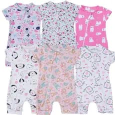 Kit 6 Macacão Para Bebê Menina Feminino Roupas Infantil 100% Algodão Manga Curta Fresco Confortavel