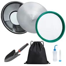 Kit Garimpo 6 peças Bateia Americana Tradicional Peneira Pazinha Bolsa saco Sugador