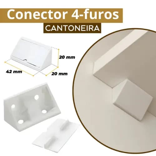 Kit 20 Cantoneira De Plástico Para Montagem De Moveis Conector 4 Furos Branco