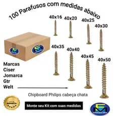 Kit parafuso Philips chipboard cabeça chata na medida 4,0mm (16 ao 50mm) o cento
