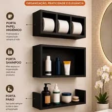 Nicho Prateleira Banheiro Mdf Decorativo Kit 3 Peças Cozinha Sala Quarto Toalheiro Colmeia Organizador papel Higienico