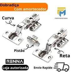 Kit 10 Dobradiça Renna  com amortecedor para Armário 35mm Reta e Curva
