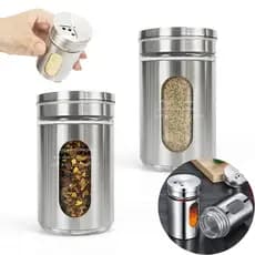Kit C/ 2 Unidades Porta Temperos Em Aço Inox / Vidro - Bares E Restaurantes! Excelente Qualidade! Saleiro E Pimenteiro