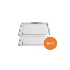 Kit 02 Bandejas Aço Inox Retangular Rasa 36 X 27 Restaurante