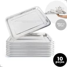 Kit 10 Bandejas Aço Inox Retangular Rasa 36 X 27 Restaurante