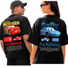 Kit 2 Camiseta Camisa Casal Estampado Relampago Mcquen + Sally Carros Lindos Algodao Unissex