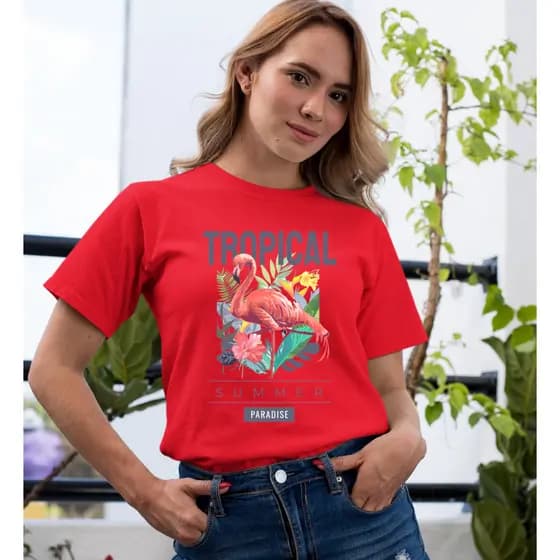 Camiseta Feminina Estampa Tropical Cores Vibrantes Verão Tendencia e Conforto T-shirt Básica Novidades Verão