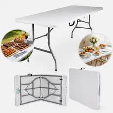 Mesa Vira Maleta Plástica Dobrável 1,80m Com Alça Branca Para Churrasco Área Externa
