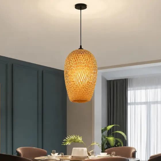 Lustre Pendente Luminária de Teto Em Bambu Natural Arrow 40x20cm Rústica Para Sala Cozinha