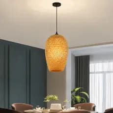 Lustre Pendente Luminária de Teto Em Bambu Natural Arrow 40x20cm Rústica Para Sala Cozinha
