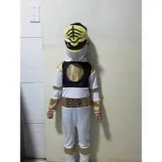 FANTASIA POWER RANGER BRANCO E PRETO, curto e comprimido  + BRINDE MÁSCARA DE EVA