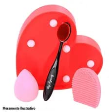 Pincel De Base + Esponja + Limpa Pincel - kit de maquiagem - pincel de maquiagem - esponja - limpador de pincel