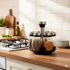 Porta Temperos Condimentos Giratório 7 Peças Inox Luxo Cozinha Organizador Suporte Ervas Especiarias