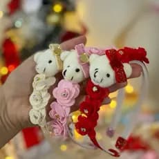 Tiara Infantil com Ursinho e Flores Laço de cabelo para menina