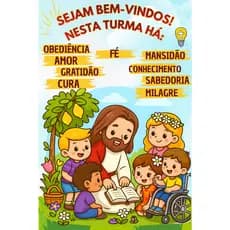 Banner turma CRISTÃO Sejam Bem-Vindos decoração salas ministério infantil igreja acolhimento recepçã