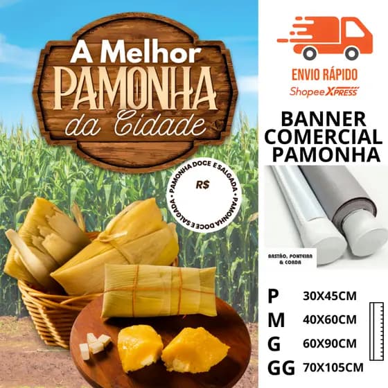 Banner Pamonha  venda propaganda recurso visual impressão digital lona divulgação em festas e feiras