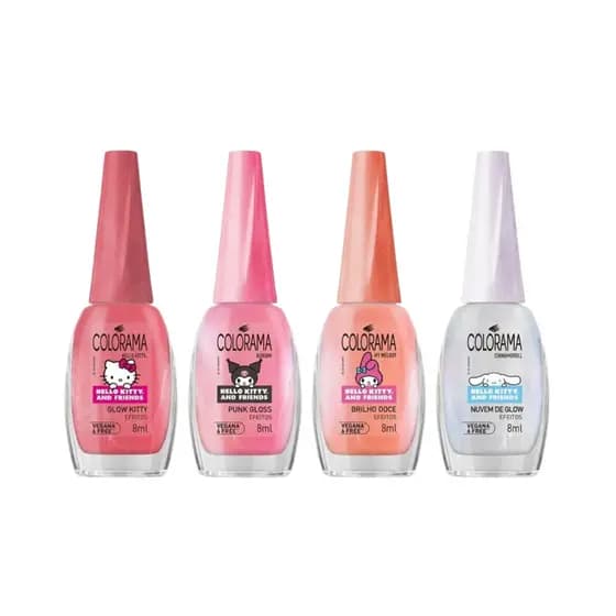 Kit C/4 Esmaltes Colorama Hello Kitty and Frinds Efeito Cromado e Glow