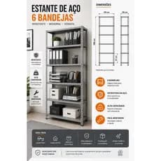Estante 6 Prateleiras Aço Reforçado Multiuso Organizador Livros Quartos Cozinha Galvanizada